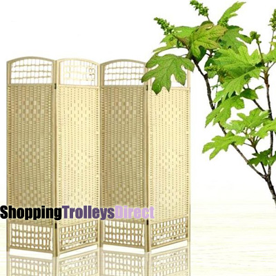 Wicker Handwoven 4 Part Panel Partition Room Divider Screen Cream Standard
